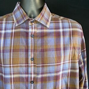 James Tattersall Mens Large Long Sleeve Plaid Flannel Button Up Shirt